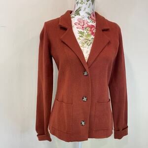 Adrienne Vitadini Brick Color Knitted Cardigan Preppy Waist Coat Pockets Small